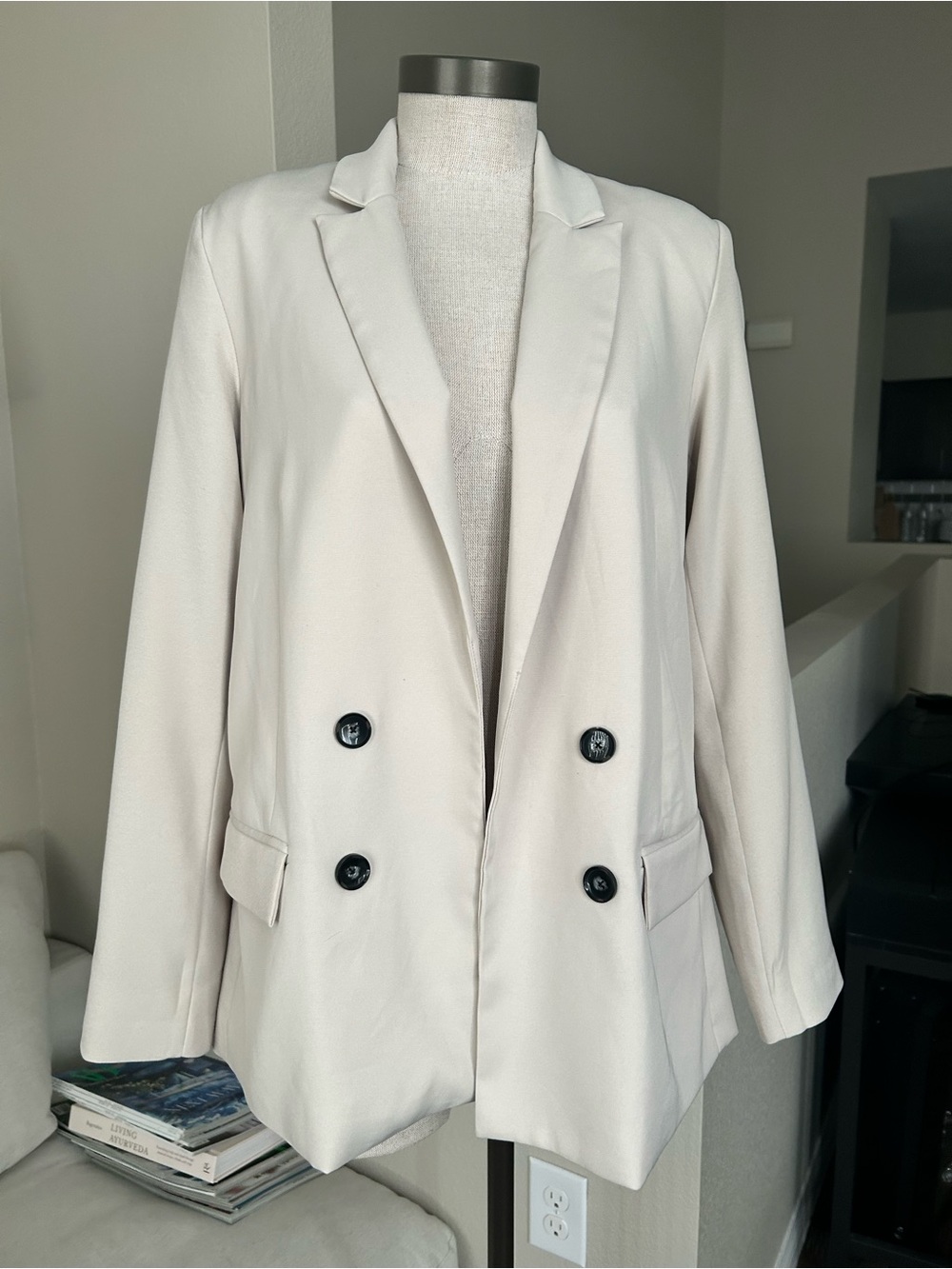 Lefties Double-Breasted Cream Blazer Jacket with Notch Lapel